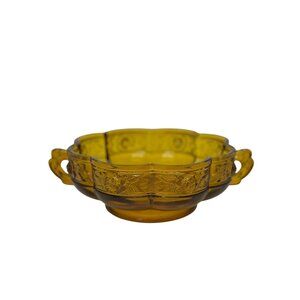 VTG Jeannette Aztec Rose Carnival Glass Candy Dish Amber 8.5" Embossed Handles